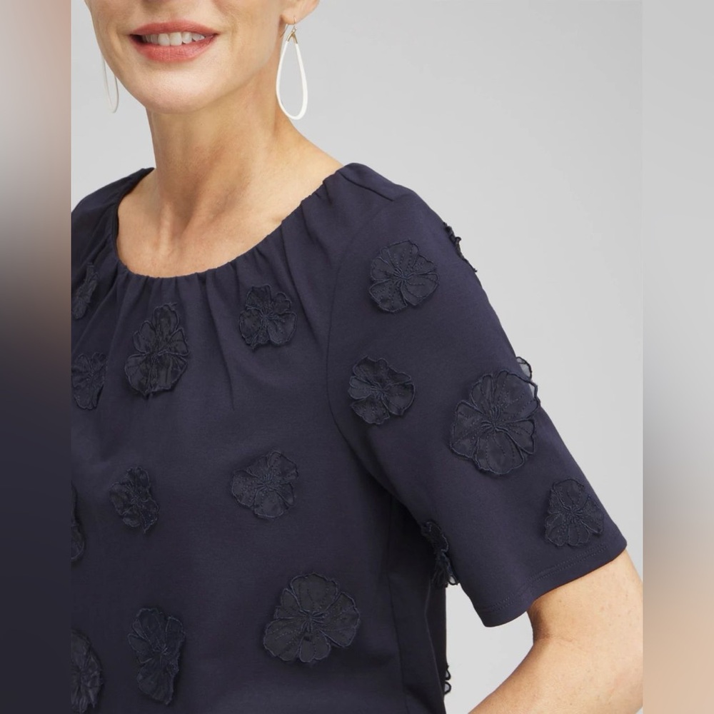 Chico’s 3D Applique Bubble Hem Top